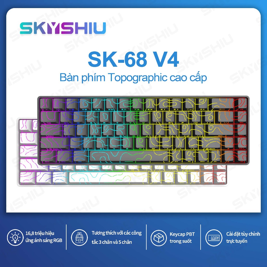 SKYSHIU Bàn phím cơ có dây SK68 V3 có dây led RGB  hotswap có thể thay thế switch 5pin