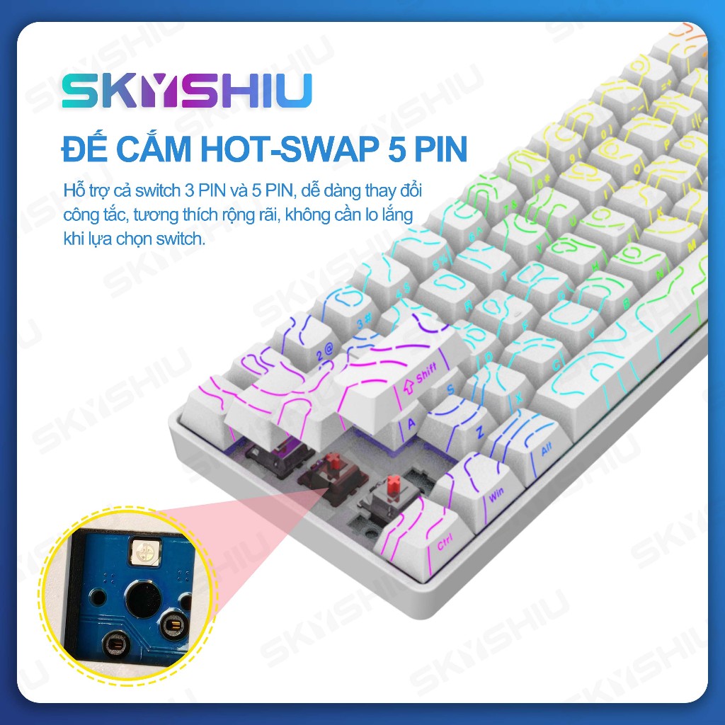SKYSHIU Bàn phím cơ có dây SK68 V3 có dây led RGB  hotswap có thể thay thế switch 5pin | BigBuy360 - bigbuy360.vn