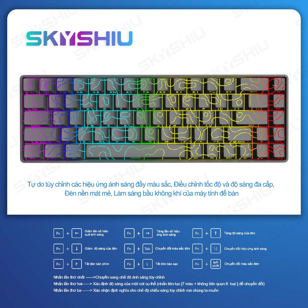 SKYSHIU Bàn phím cơ có dây SK68 V3 có dây led RGB  hotswap có thể thay thế switch 5pin | BigBuy360 - bigbuy360.vn