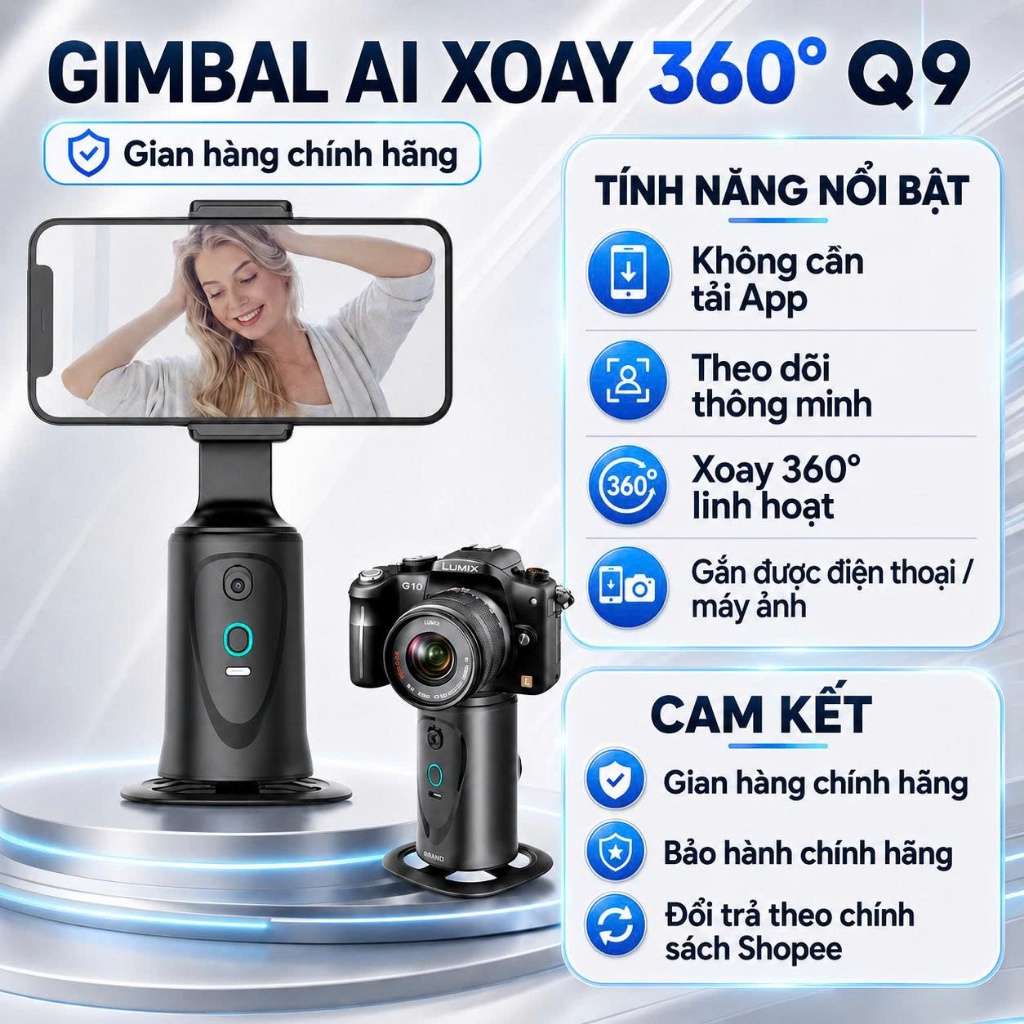 Gimbal Ai Xoay 360º Q9 Pro, Nhận Diện Khuôn Mặt, Theo Dõi Chuyển Động Góc Xoay Linh Hoạt Dễ Dùng