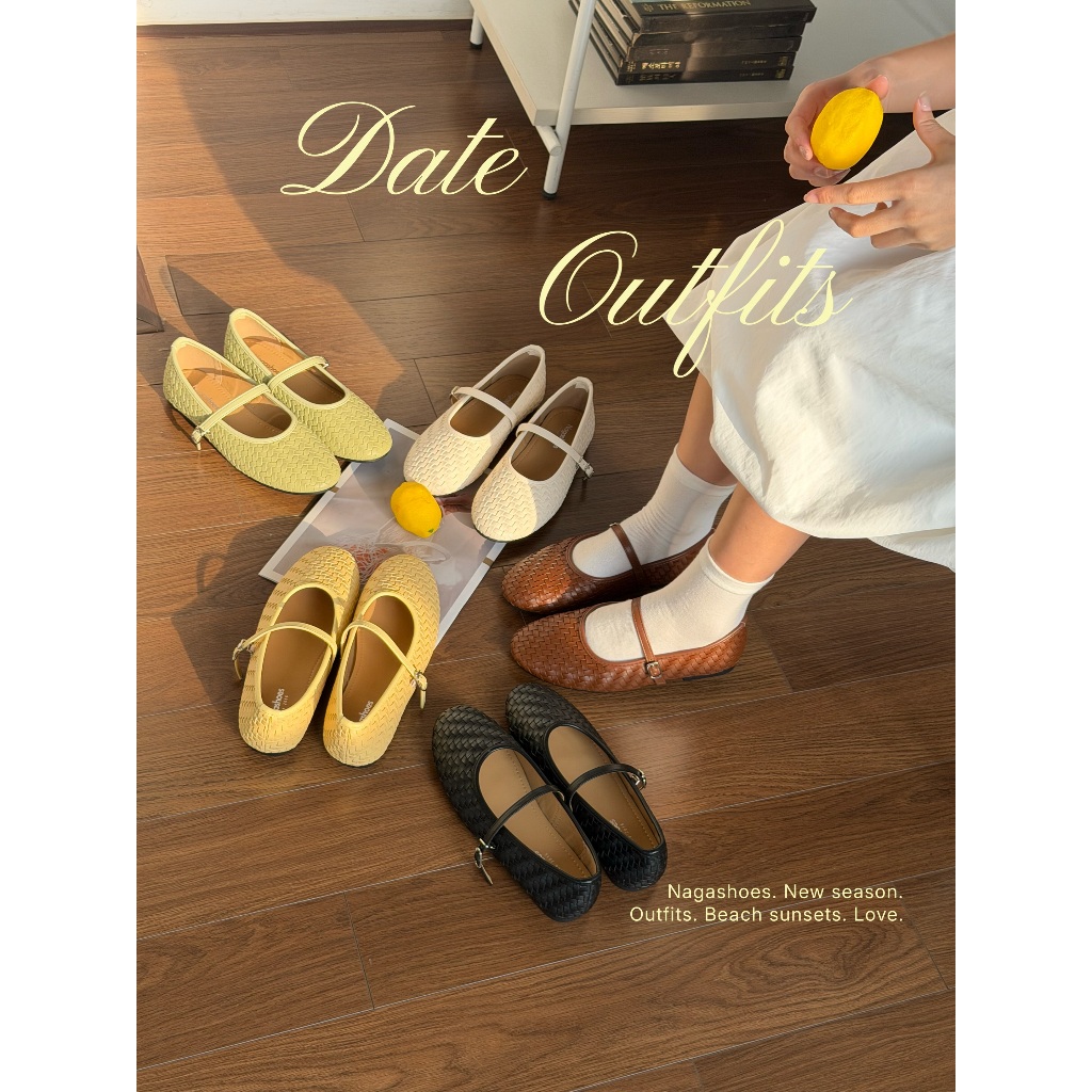 GIÀY BÚP BÊ NAGASHOES MŨI TRÒN ĐAN DÂY PHỐI QUAI NGANG NAB144