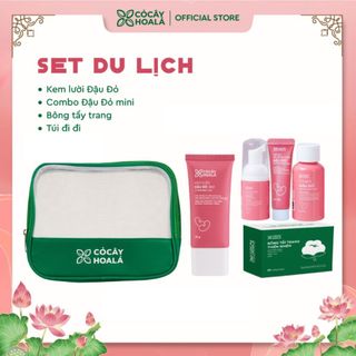 [SET DU LỊCH] Kem Lười Đậu Đỏ, Combo Đậu Đỏ Mini Và Bông Tẩy Trang Kèm Túi Du Lịch