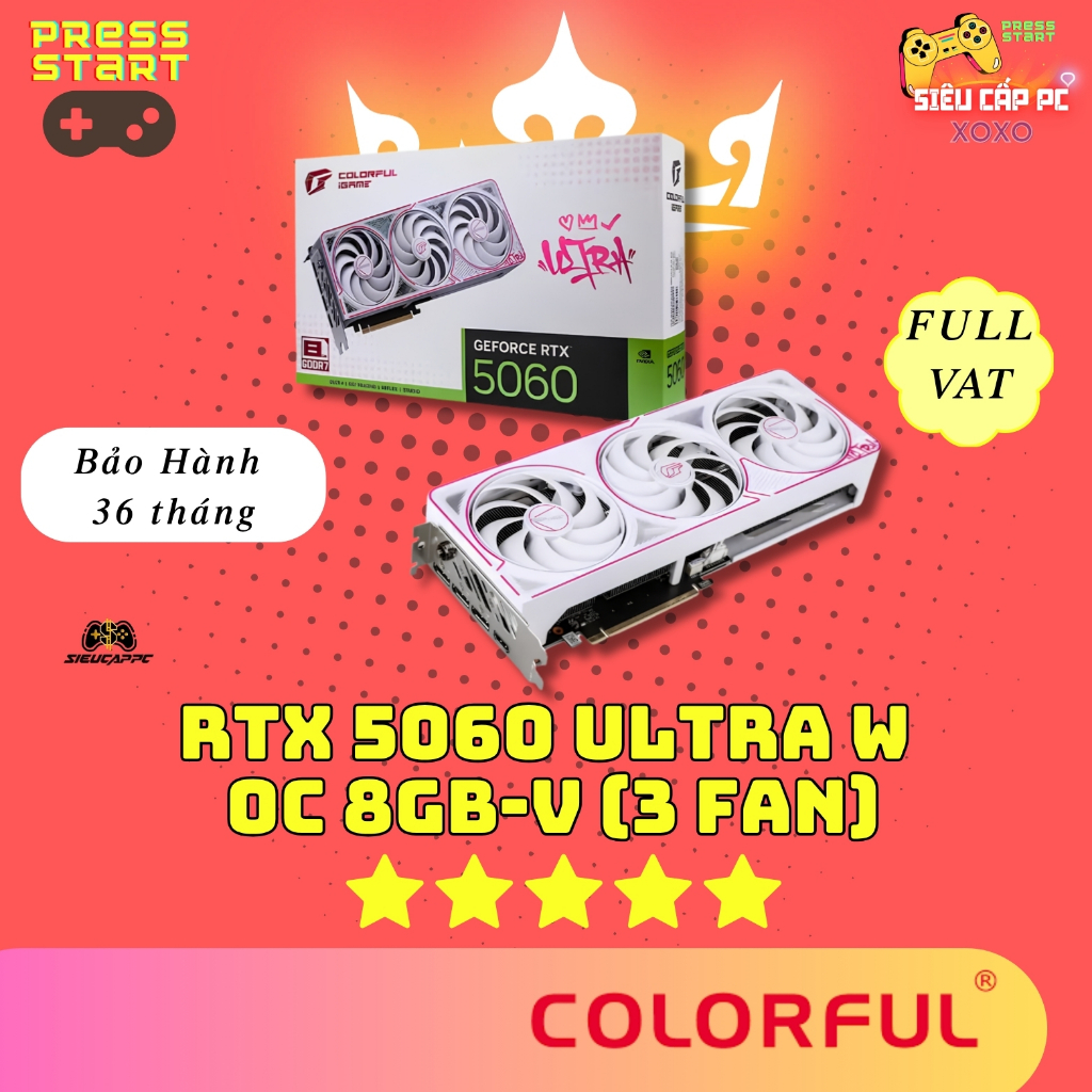 VGA Colorful iGame GeForce RTX 5060 Ultra W OC 8GB-V GDDR7 White - Card Màn Hình Gaming RTX 5060 OC,