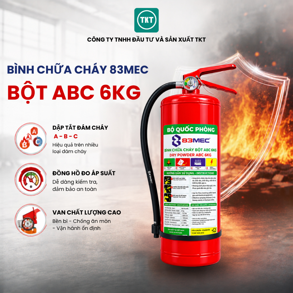 Bình chữa cháy bột ABC 6kg Bộ Quốc Phòng 83MEC f6