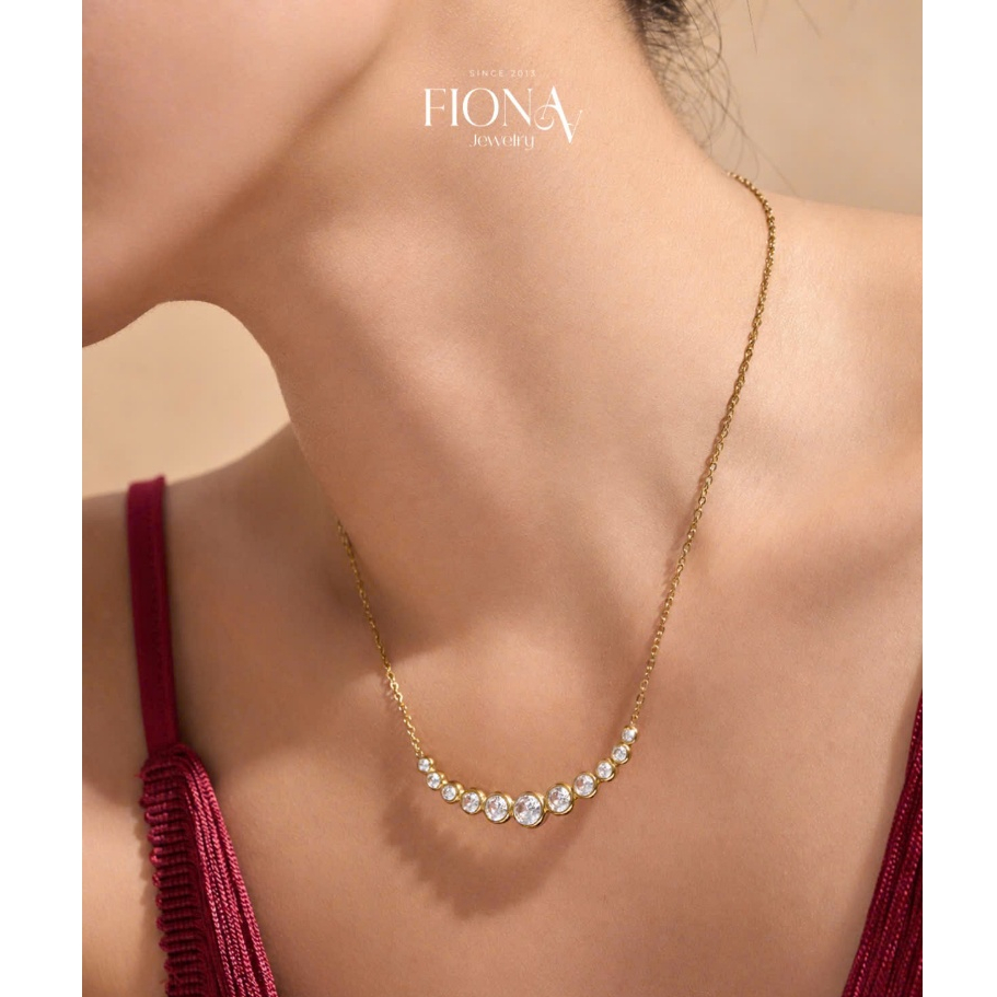 Vòng cổ nữ Aurora đính đá sang trọng tinh tế Fionaa Jewelry Thép Titan không gỉ