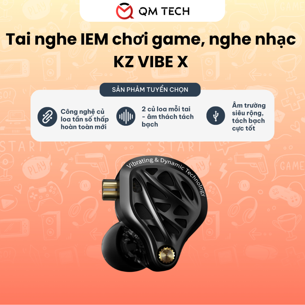 Tai nghe IEM KZ Vibe X Bass Rung Vật Lý Siêu Trầm, Gaming FPS, Nghe Nhạc, Xem phim | QMTECH STORE