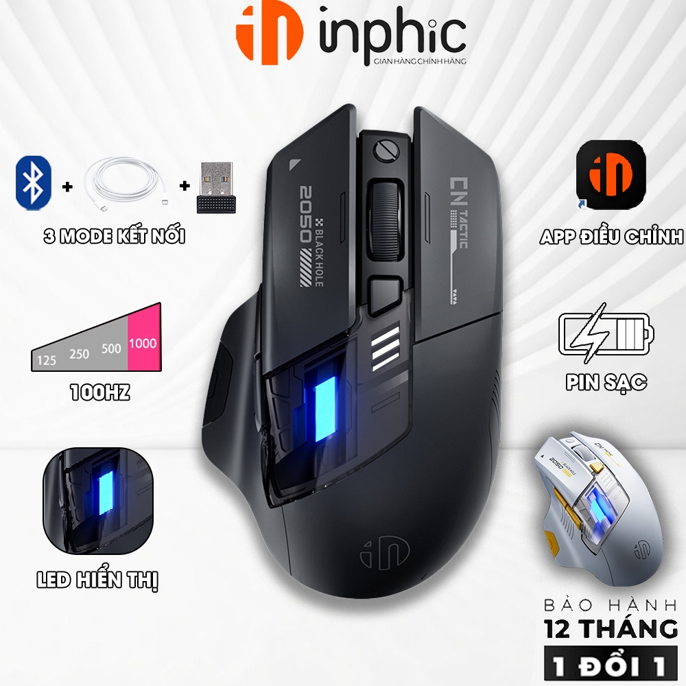 Chuột không dây gaming INPHIC A9 Pro Explorer V2 bluetooth wireless sạc pin cho laptop có app 1000hz