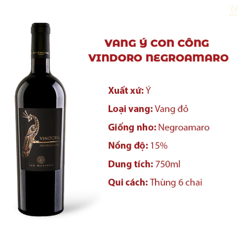 Rượu vang ý con công Vindoro Negroamaro/Vindoro 24 Karat Gold 750ml