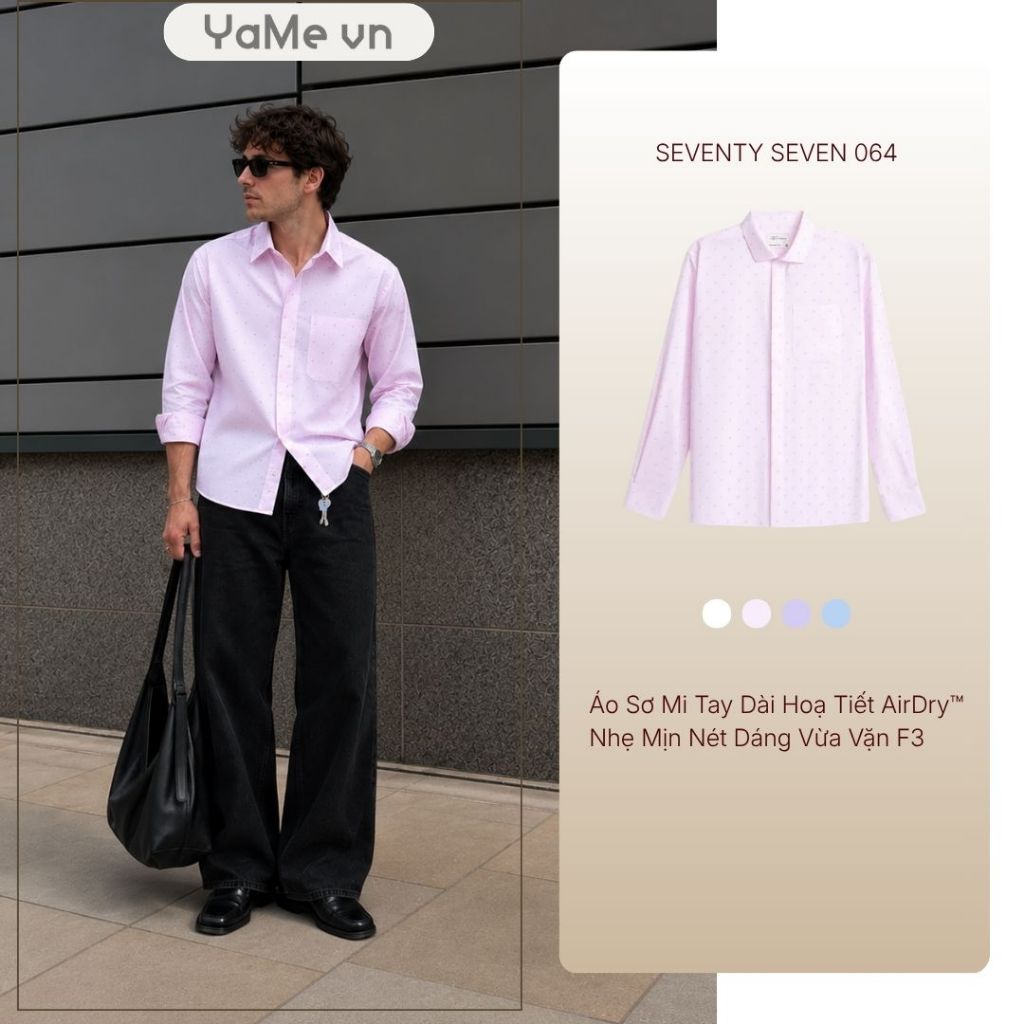 Áo Sơ Mi Nam Tay Dài Hoạ Tiết AirDry™ Nhẹ Mịn Nét Seventy Seven 064 Dáng Vừa Vặn F3 24679 |YaMe|