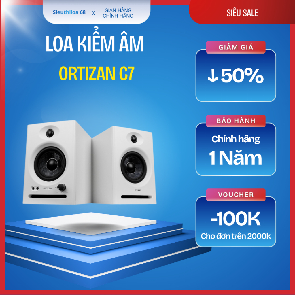 Loa kiểm âm Ortizan C7, công suất 80W, đa dạng cổng kết nối, thiết kế để bàn gọn gàng