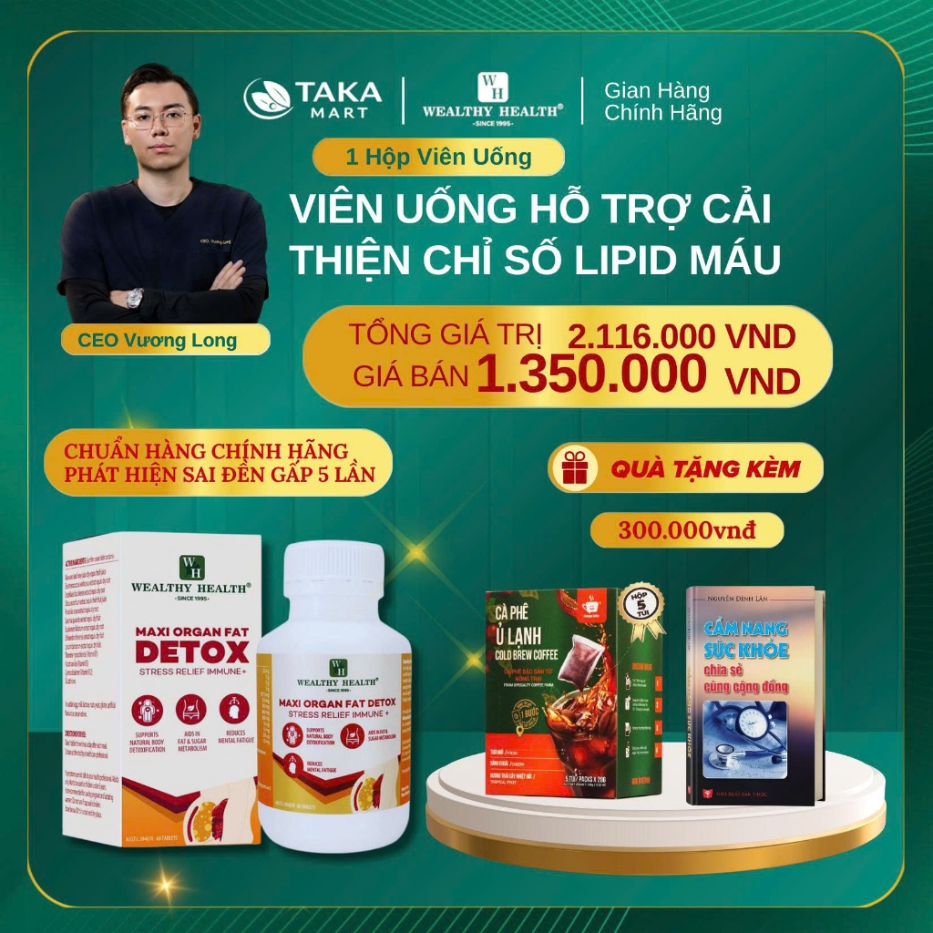 Viên Uống Thải Độc Mỡ Nội Tạng, Giảm Căng Thẳng, Wealthy Health Maxi Organ Fat Detox 60 Viên | ÚC