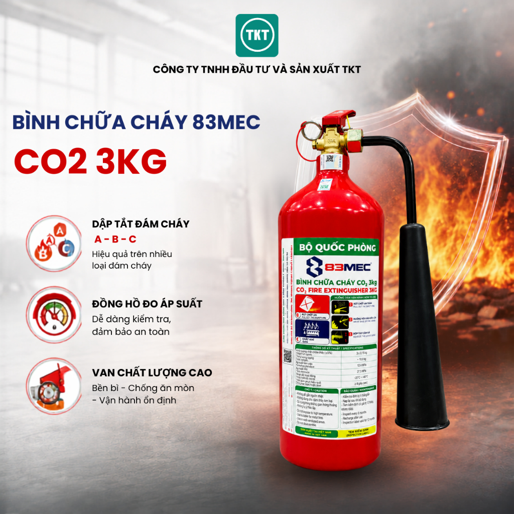 Bình chữa cháy CO2 3kg 83MEC, bình phòng cháy chữa cháy tiêu lệnh phòng cháy chữa cháy