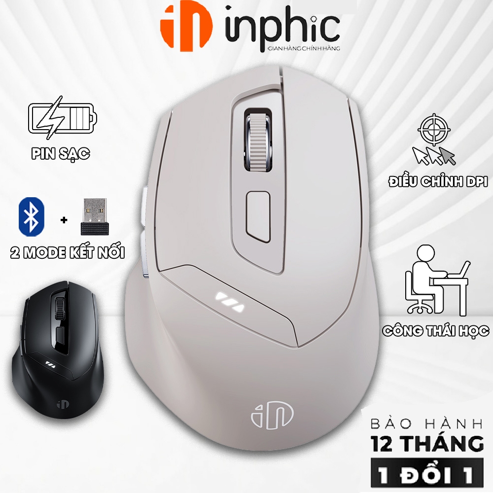 Chuột máy tính không dây INPHIC DR06 wireless pin sạc kết nối bluetooth silent chống ồn laptop pc cô