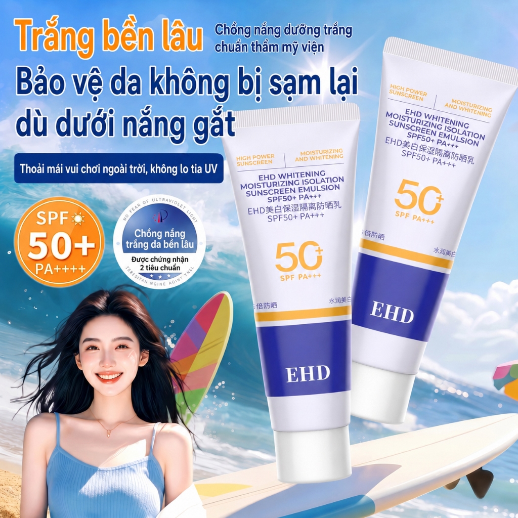 EHD Kem Chống Nắng SPF50 PA+++ 3 Trong 1 Dưỡng Ẩm Lót Nền Chống Nắng Có Chiết Xuất Hạt Tía Tô Bảo Vệ