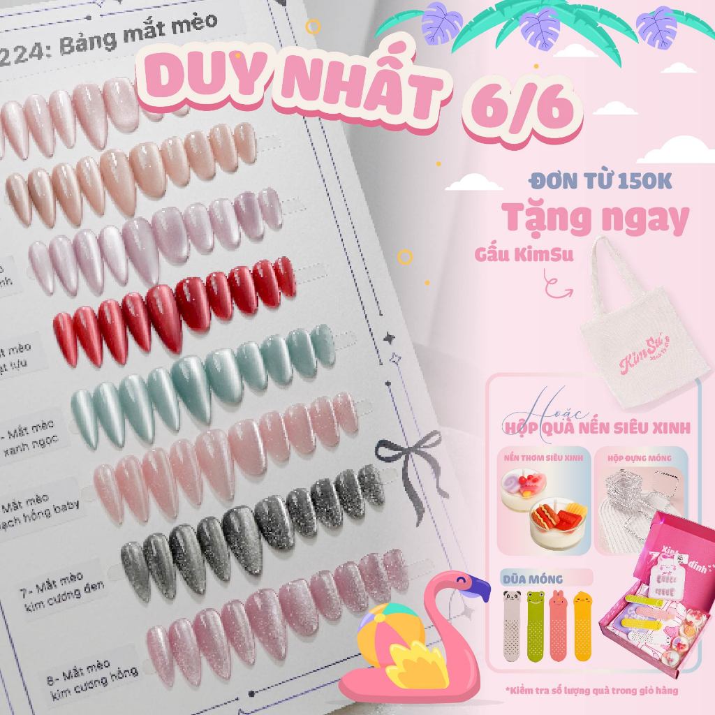 [M224] - Kimsu Nailbox Mắt Mèo Hồng/Đỏ/Tím/ Nâu Vàng (Form Tròn nhọn - đổi form ghi chú) | BigBuy360 - bigbuy360.vn