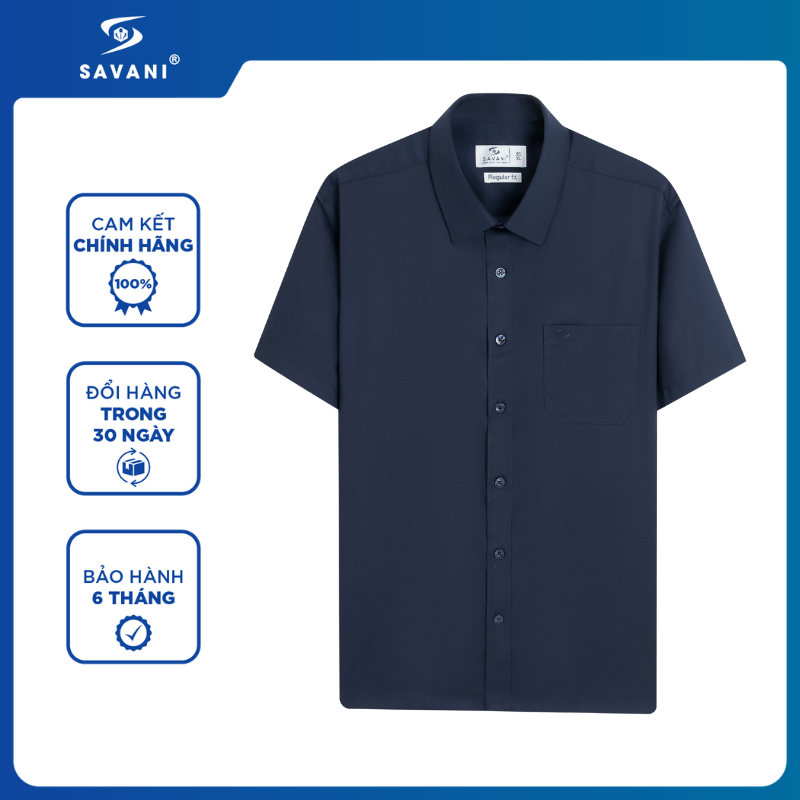 Áo Sơ Mi Nam Ngắn Tay Trơn SAVANI Dáng Regular Fit, Thoáng Mát, Ít Nhăn, Thanh Lịch MSSA014S6