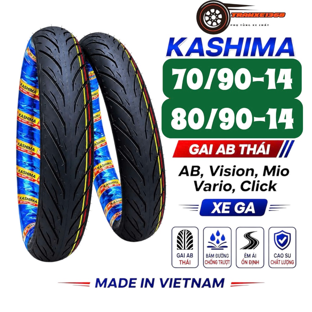 Lốp KASHIMA Size Nhỏ Gắn Xe Airblade Vairo Vision 70/90-14 & 80/90-14 Vỏ Không Ruột