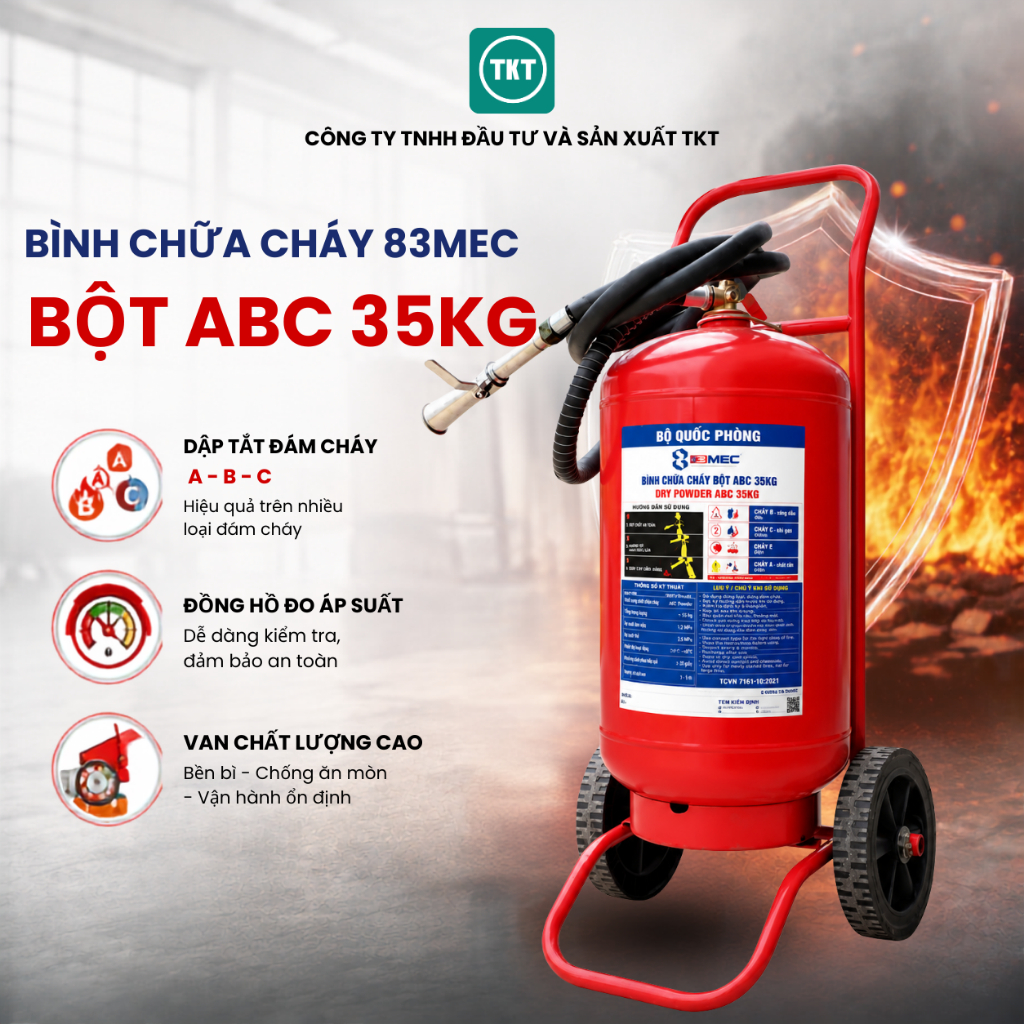 Bình chữa cháy xe đẩy ABC 35kg Bộ Quốc Phòng 83MEC phòng cháy chữa cháy