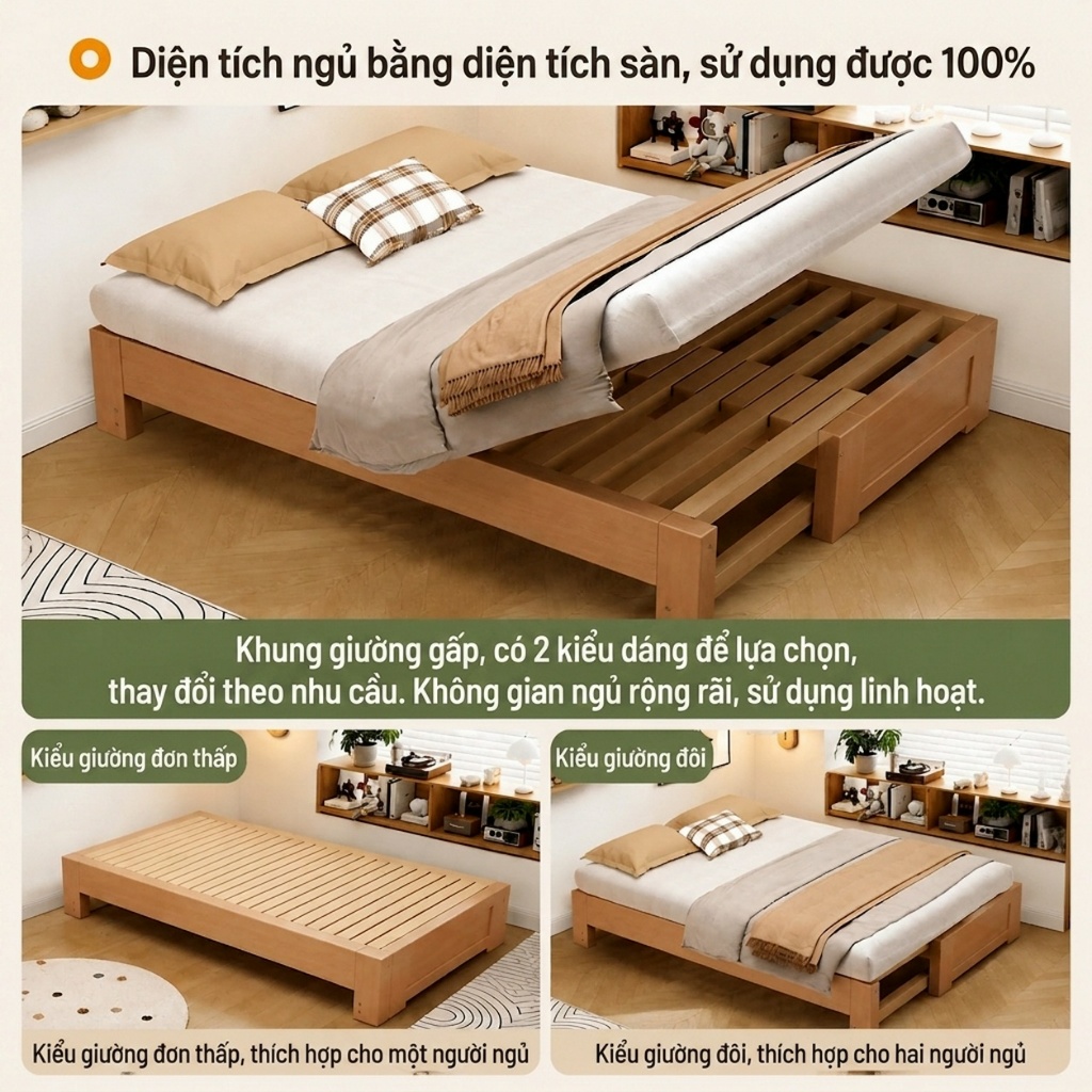 ALVIN Giường ngủ gỗ giường gấp gọn thông minh Có thể thu gọn  Gỗ thân thiện với môi trường  Chống ẩm  Chống gỉ | BigBuy360 - bigbuy360.vn
