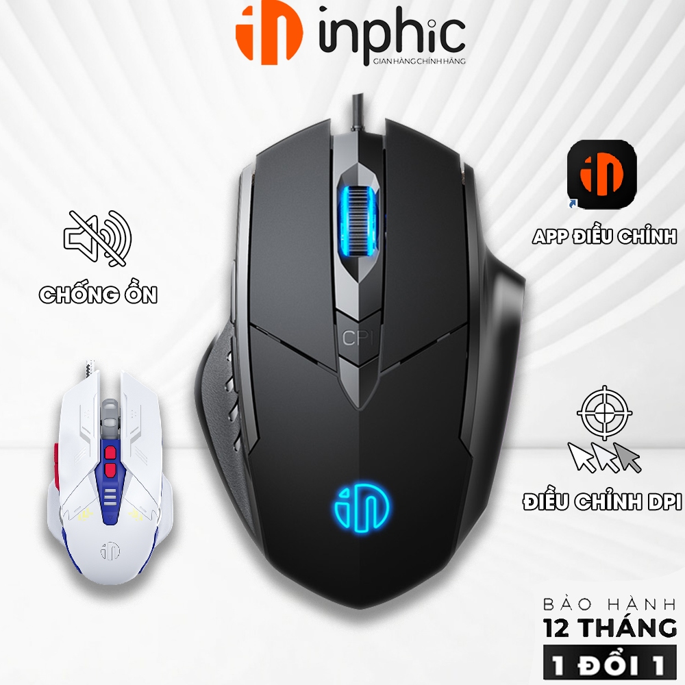Chuột máy tính có dây INPHIC W1 gaming macro combo DPI 7200 silent chống ồn chơi game chỉ một nút