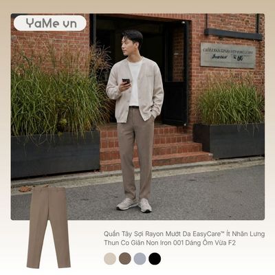 Quần Tây Nam Sợi Rayon Mướt Da EasyCare™ Ít Nhăn Lưng Thun Co Giãn Non Iron 001 Dáng Ôm Vừa F2 23674 |YaMe|