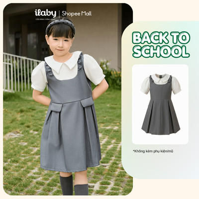 [ILABY 10-36kg] Váy liền đi học bé gái thiết kế cổ sơ mi phối bèo dễ thương [3245]