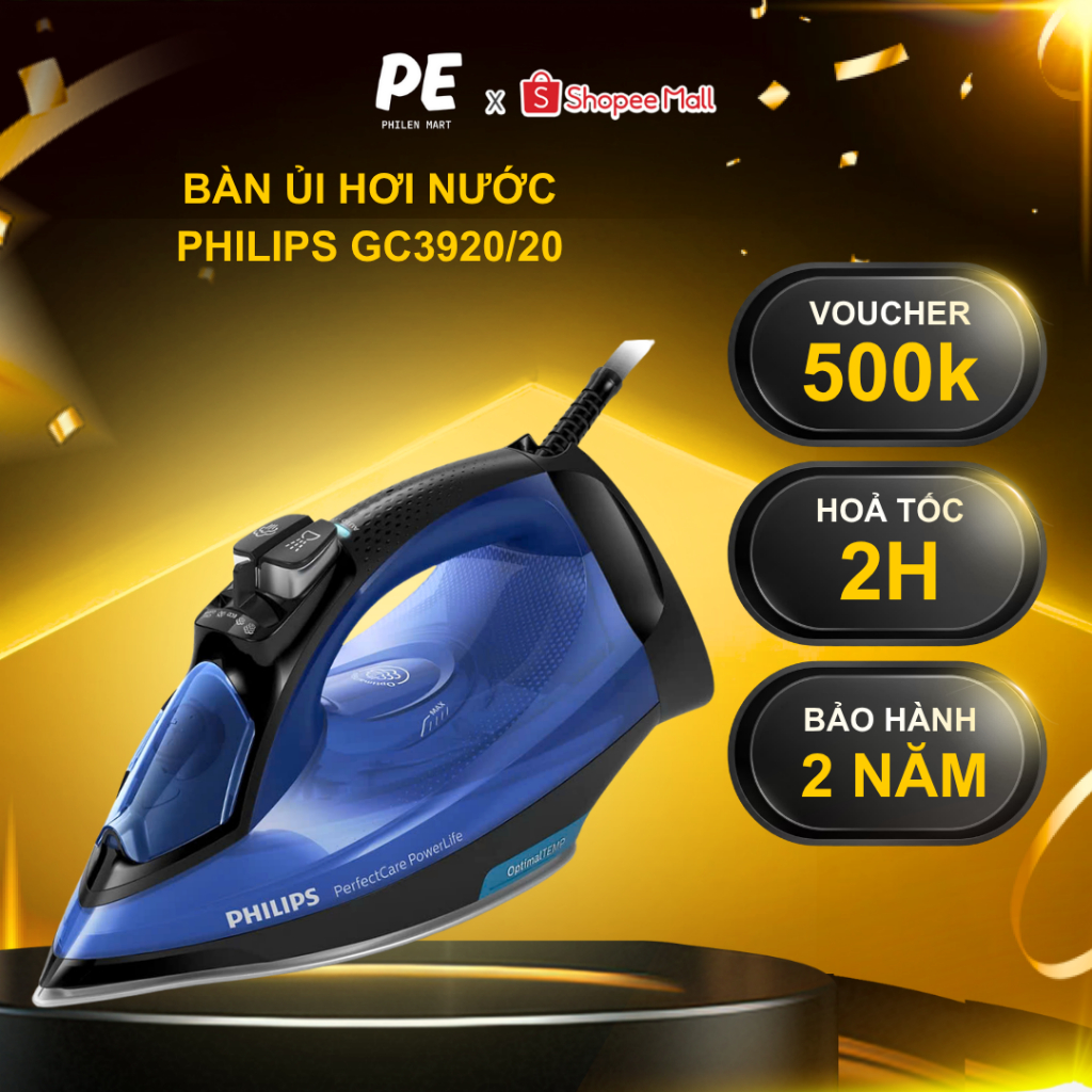 Bàn Ủi Hơi Nước PHILIPS GC3920/20 | 2500W | Hàng Chính Hãng, Bảo Hành 2 Năm