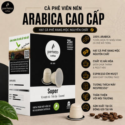 Cà phê viên nén Caffe Super 100% Arabica (Hộp 10 v/ 25 v) - Tương thích Nespresso - Cà phê nguyên chất