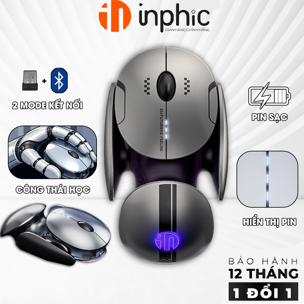 Chuột máy tính không dây INPHIC X2 Version Ⅱ gaming silent ngoại hình công thái học độc đáo DPI 2400 chốn