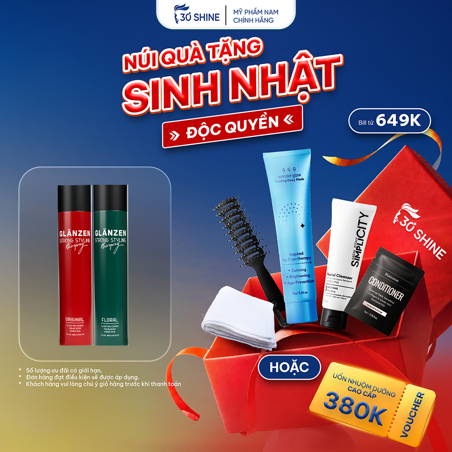 Gôm xịt giữ nếp tóc Glanzen 30Shine phân phối chính hãng giữ nếp tạo kiểu đỉnh cao 380ml