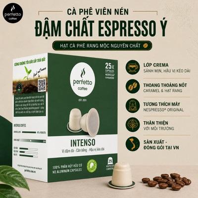 Cà phê viên nén Intenso 60% Arabica & 40% Robusta (25 viên) - Tương thích Nespresso - Cà phê nguyên chất