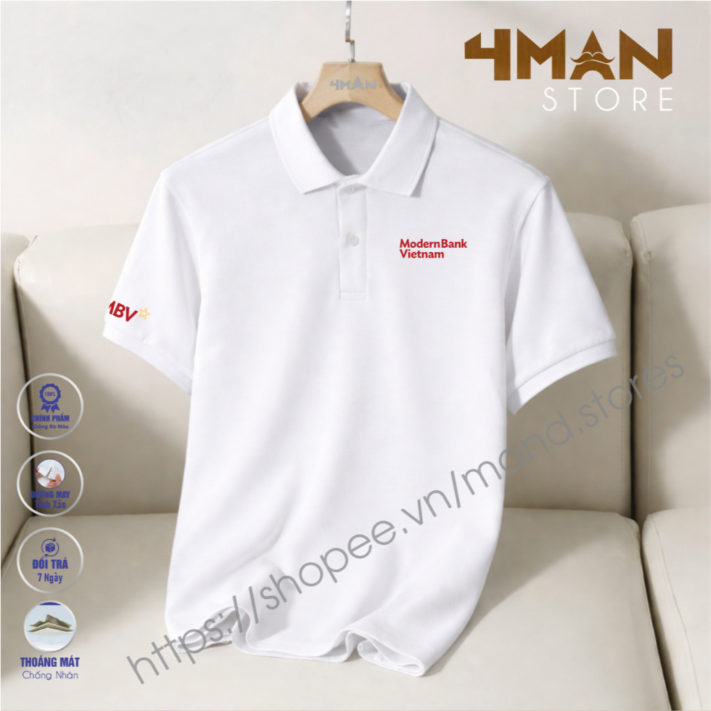 Áo thun Polo Modern Bank Vietnam - MBV Bank - Vải thun cá sấu CVC Cao Cấp Dày Mịn Thoáng MÁt Chống n