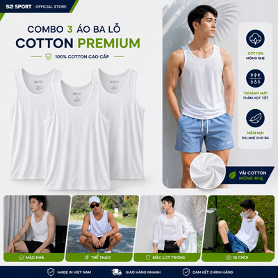 COMBO 03 Áo thun ba lỗ nam S2 SPORT áo sát nách cotton tự nhiên mềm nhẹ mịn thoáng khí SC21.CB3