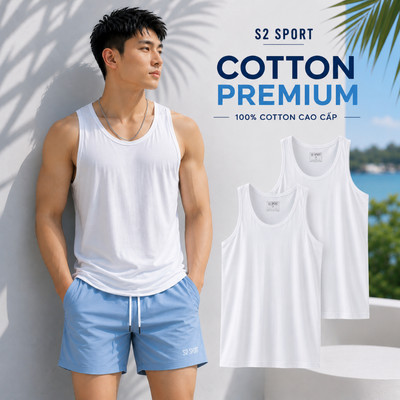 Combo 02 Áo ba lỗ sát nách nam S2 SPORT áo lót trong cotton kiểu khỏe khoắn thoải mái - SC21.CB2