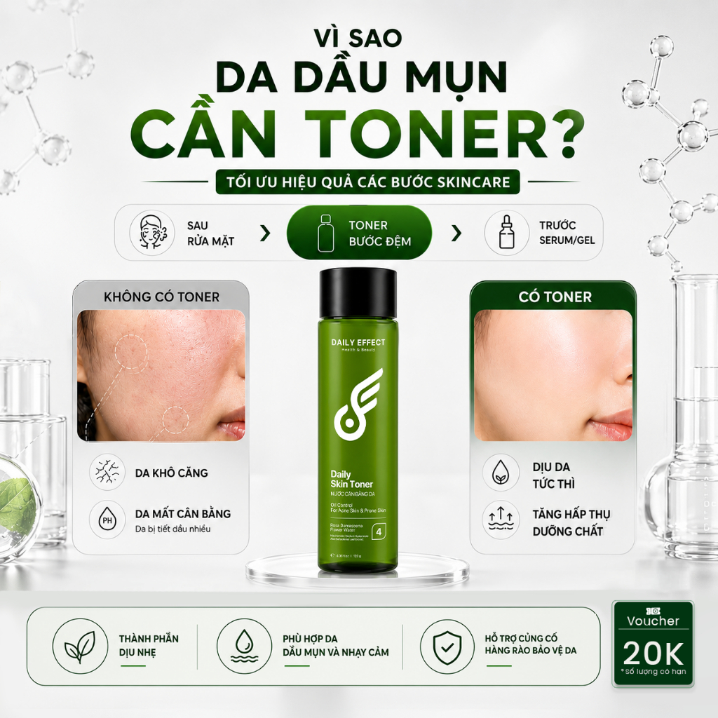 [HÀNG TẶNG][Toner Cho Da Dầu Mụn] DAILY EFFECT Daily Skin Toner (120g)
