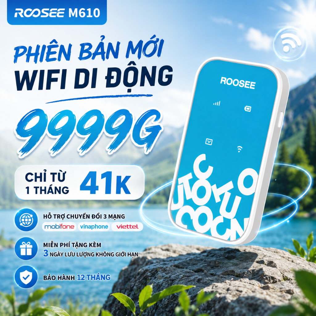 Bộ Phát WiFi Di Động ROOSEE M610 Không Cần SIM Hỗ Trợ WiFi 4G Dùng Cho Du Lịch Và Công Tác