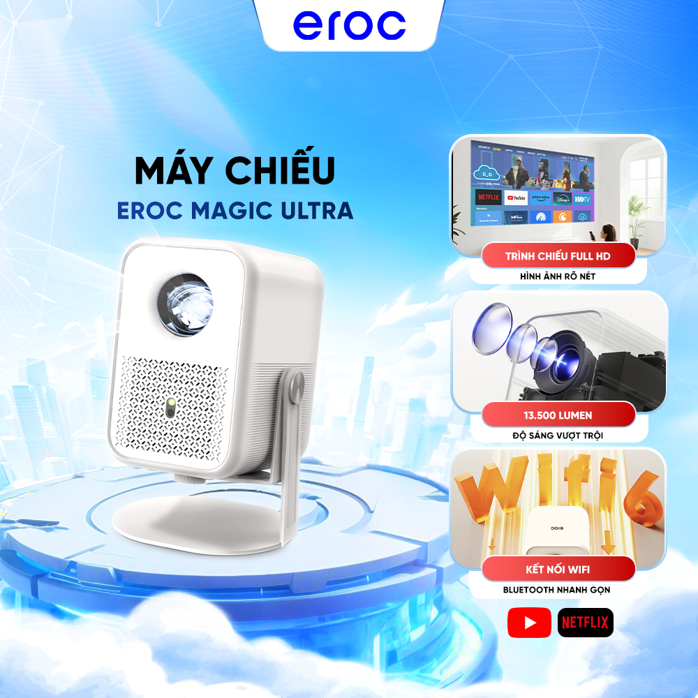Máy Chiếu EROC Magic Ultra 450 ANSI 13500 Lumens – Độ Phân Giải 720P, Lấy Nét Tự Động, Hỗ Trợ HDMI USB, Loa Tích Hợp