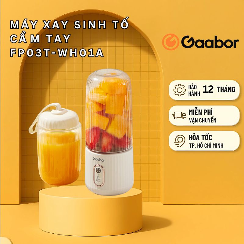 Cốc xay sinh tố cầm tay kèm ly đôi 350ml + 280ml pin sạc cổng USB nhỏ gọn Gaabor FP03T-WH01A