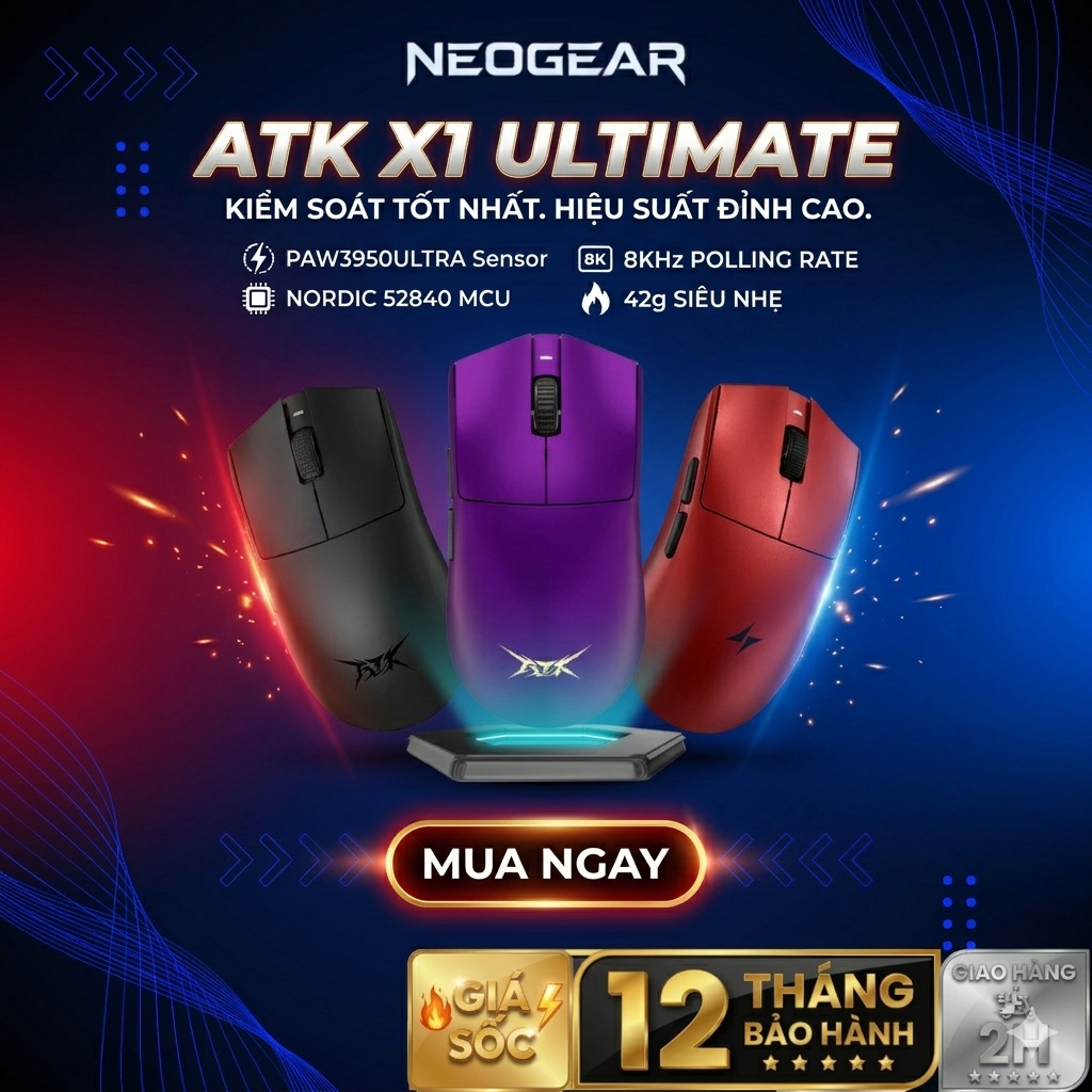 Chuột Gaming Không Dây ATK Blazing Sky X1 Ultimate/Ultra/Promax/Pro, Chuột Chuyên Game FPS Giá Tốt