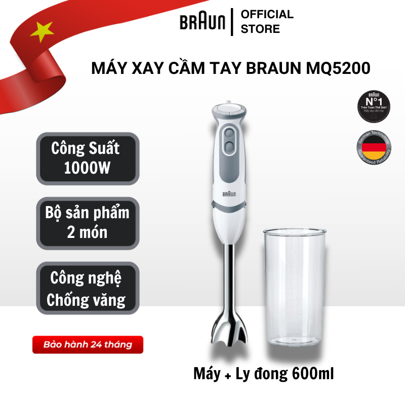 Máy Xay Cầm Tay Braun MQ5200CN 1000W Đa Năng Xay Sinh Tố, Cháo Siêu Nhanh, Nhuyễn – Chính Hãng