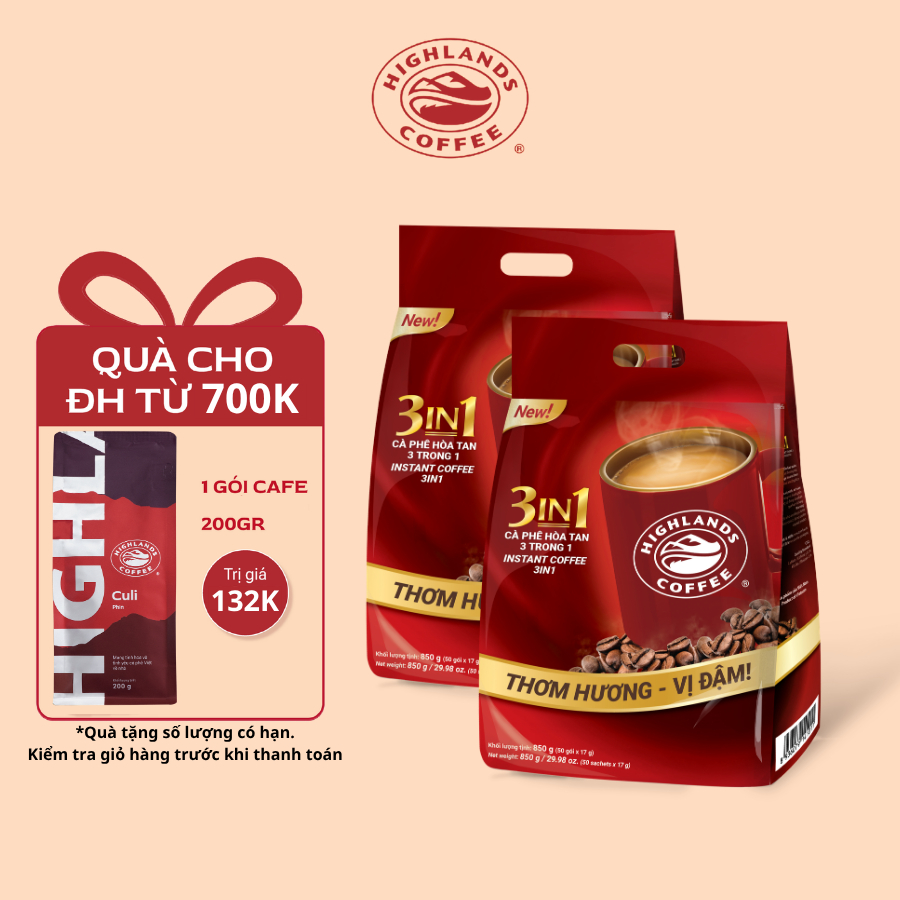COMBO 2 CÀ PHÊ SỮA HOÀ TAN HIGHLANDS COFFEE 3IN1 - 50 GÓI