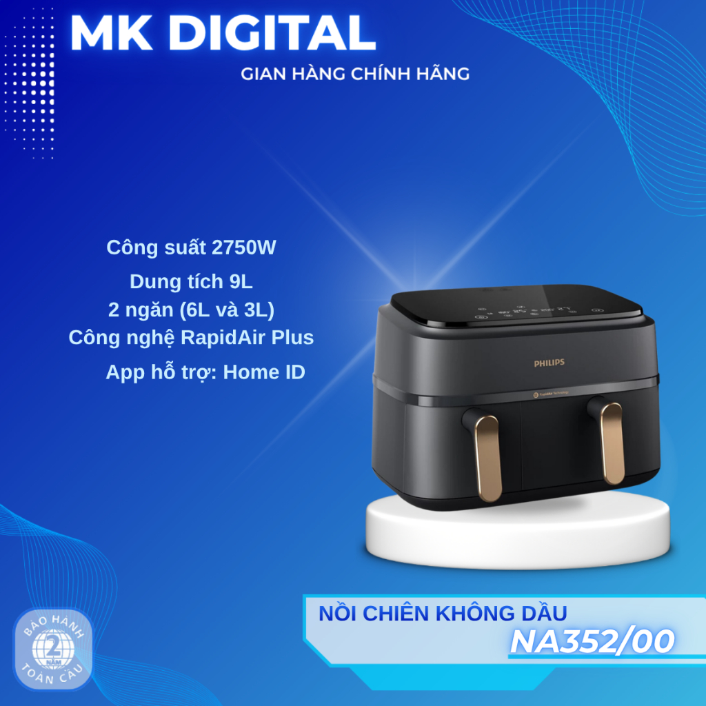 Hỏa tốc Hà Nội - Nồi chiên không dầu 2 ngăn Philips 9 lít NA352/00