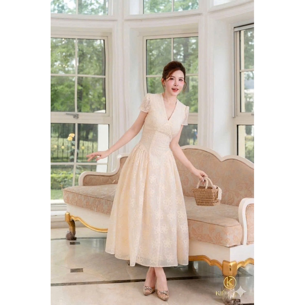 Bigsize Đầm Tiệc Cổ Ren Hoa Nổi Cấp 60 đến 90kg