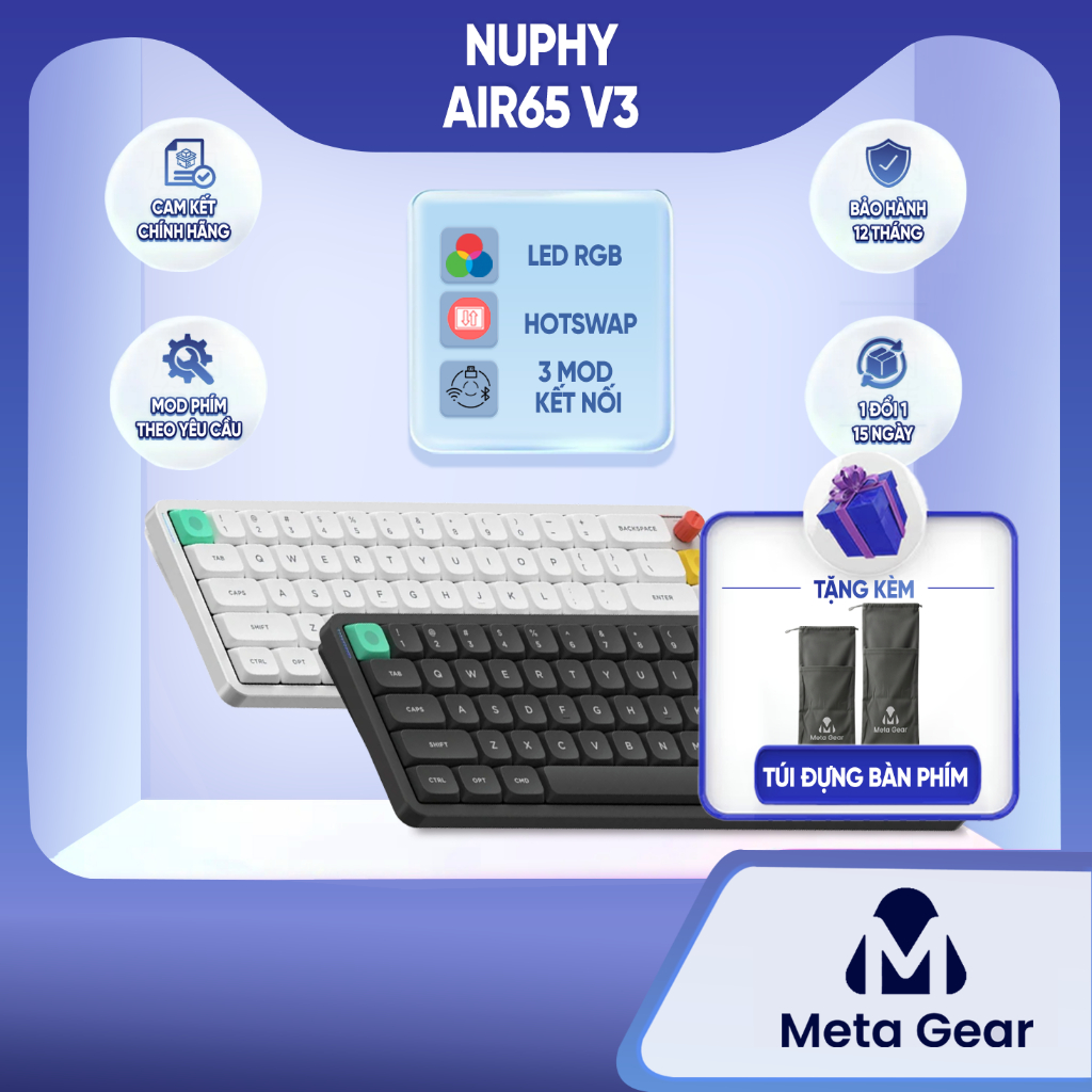[CHÍNH HÃNG] Bàn phím cơ không dây Nuphy Air65 V3 - Bàn phím bluetooth, Low profile siêu mỏng, 3 mod