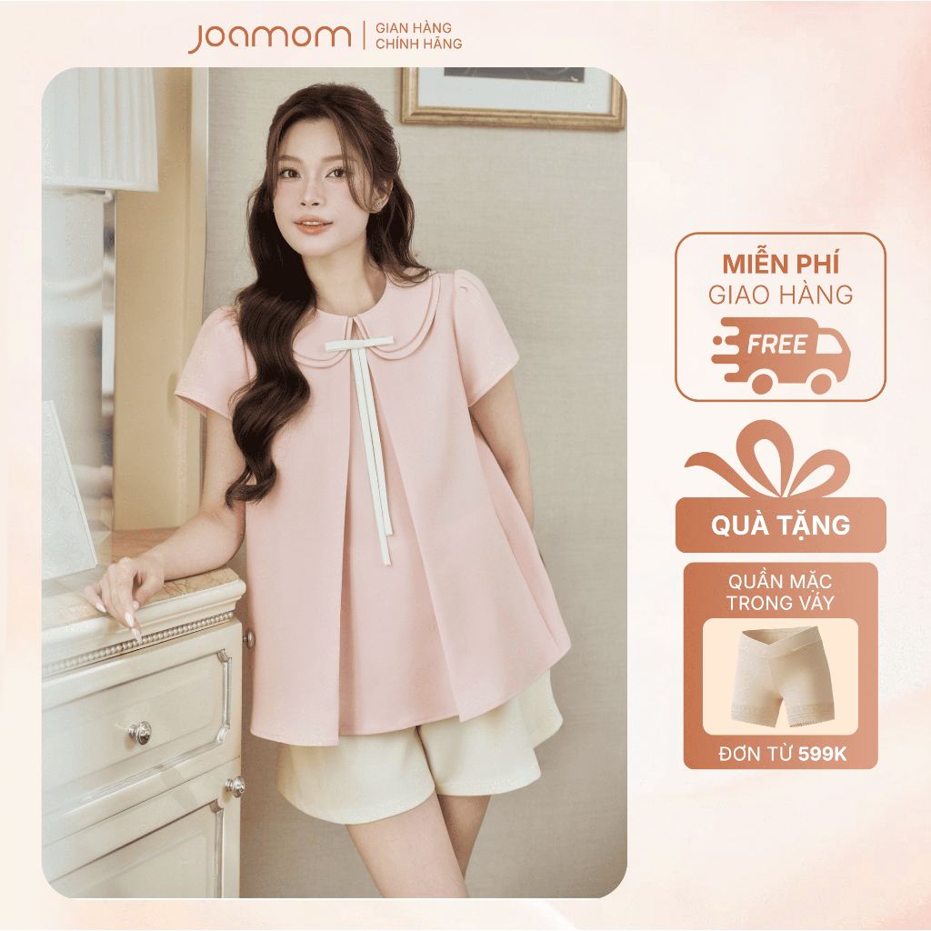 [BST MỚI] Áo Bầu Dáng Suông Phối Cổ Nơ Hồng Pastel Cách Điệu, Đứng Form Cho Mẹ Bầu Joamom - JTAB058