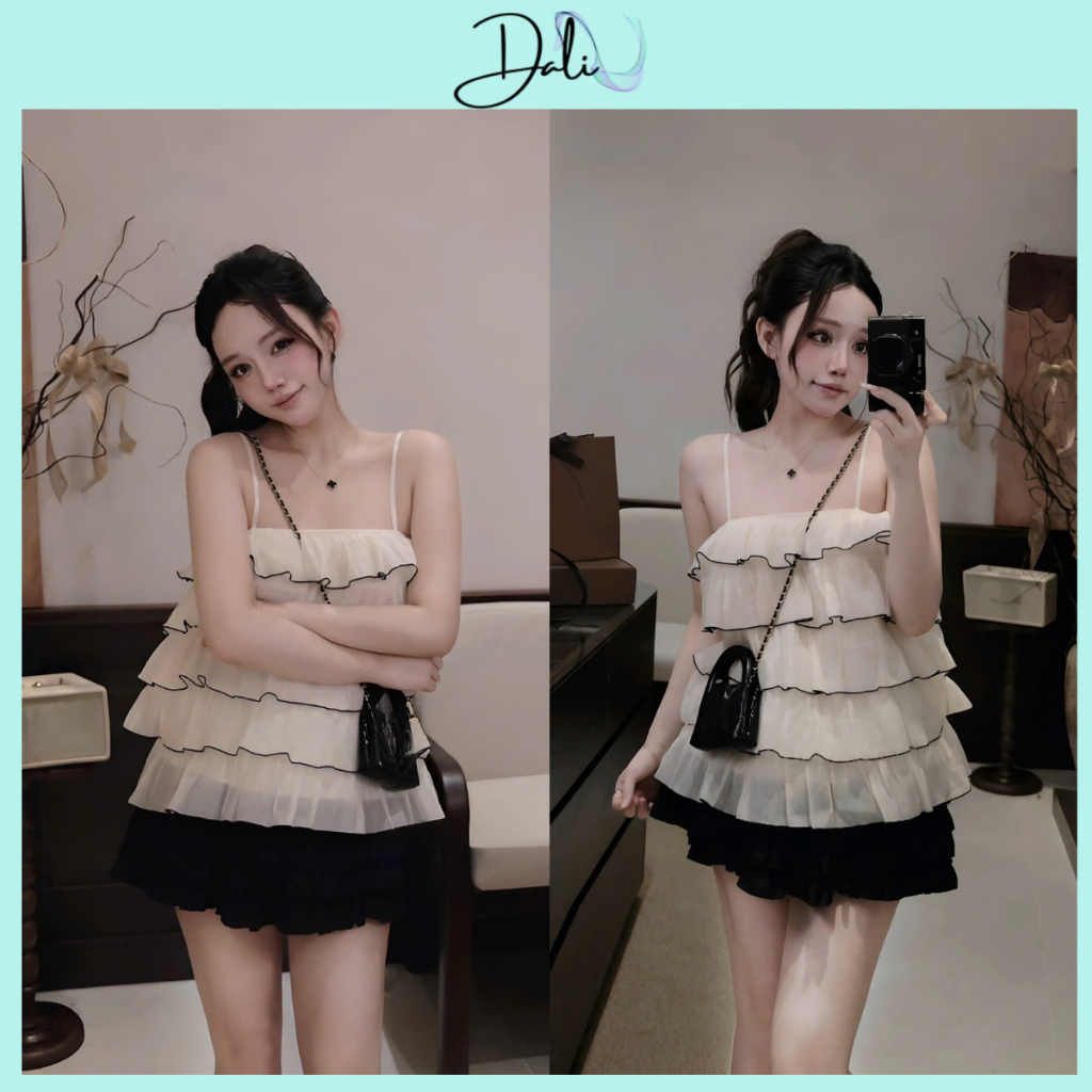 [Tặng Kèm Dán Nguc] Áo 2 Dây Babydoll Voan Mềm Phối Nhiều Tầng Bánh Bèo Sang Chảnh | BigBuy360 - bigbuy360.vn