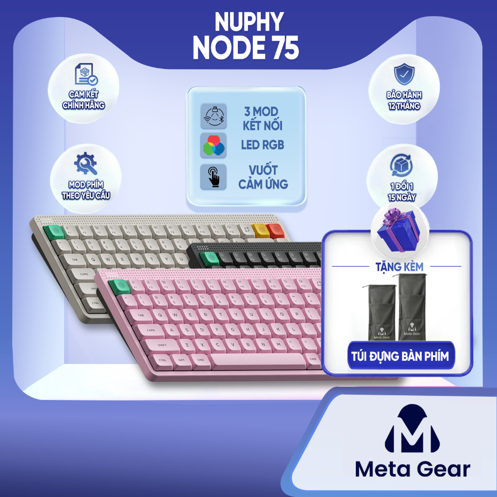 [Chính hãng] Bàn phím cơ Nuphy Node75 - Bàn phím không dây led RGB, 3 mode kết nối, Vuốt cảm ứng chỉnh âm lượng