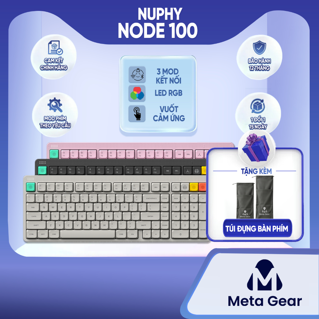 [Chính hãng] Bàn phím cơ Nuphy Node100 - Bàn phím không dây led RGB, 3 mode kết nối, Vuốt cảm ứng chỉnh âm lượng