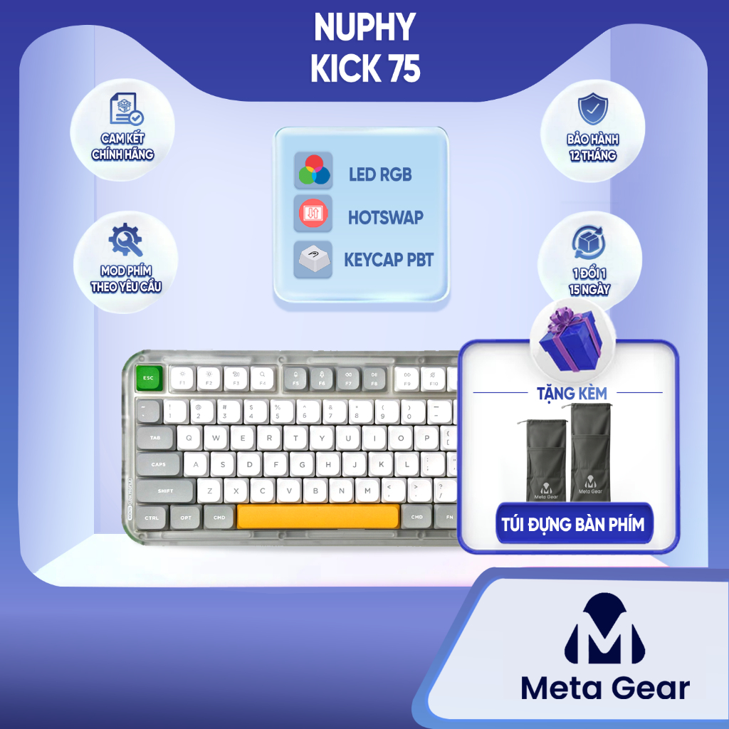 [CHÍNH HÃNG] Bàn phím bluetooth Nuphy Kick75 - Led RGB, Hotswap, 3 mode kết nối, Keycap PBT