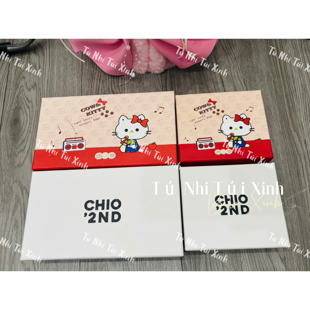 Hộp Đựng Ví Nữ Hello Kitty Cow & Kitty Cao Cấp 2 size siêu xinh